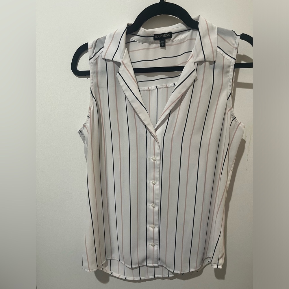 Express White Striped Button Down Tank